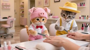 Двое крошечных котят помогают в маникюрном салоне мамы-кошки, пока она заботится о бабушке-кошке
