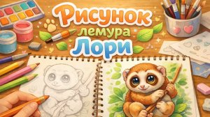 Лемур Лори рисунок цветными карандашами