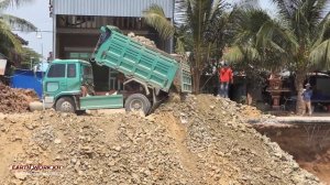 Greatest project heavy machinery operation canal development leading to Bassac river in Cambodia