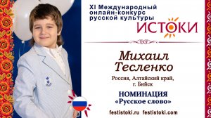 Михаил Тесленко, 11 лет. Россия, Алтайский край, г. Бийск. "Рифмы"