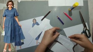 Моделирование. Платье с кружевом и ярусной юбкой. Выкройка № 1969.