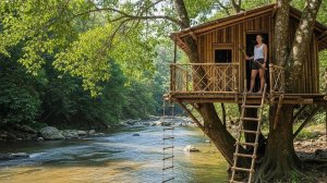 Строю тайные убежища в джунглях рядом с бурлящим ручьем и на стволе дерева. Бушкрафт