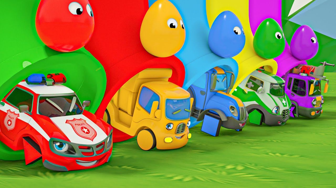 Красивые яйца превращают автомобильные колеса в разные фигуры — Колеса на автобусе — Детские песенки смотреть онлайн