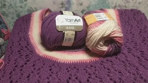 Обзор. Пуловер с ромбовидным ажурным рисунком. Пряжа JEANS YarnArt. Вязание спицами