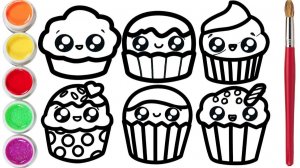 Мультик для детей -Рисуем и раскрашиваем КЕКСЫ / Простой рисунок и раскраска КЕКСОВ