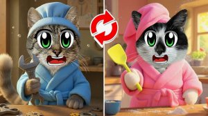 Поменялись ЖИЗНЯМИ на 24 ЧАСА Челлендж! КОТ МАЛЫШ vs КОШКА ИСА ОБМЕН ТЕЛАМИ на ОДИН ДЕНЬ