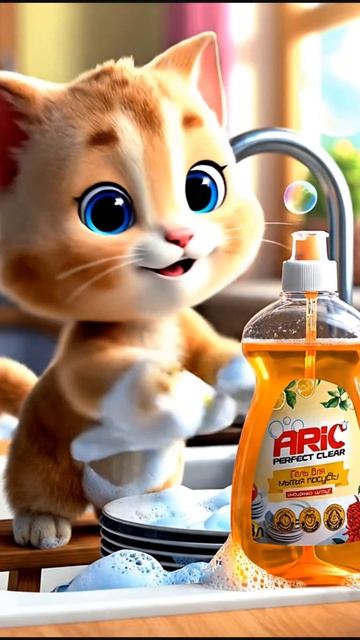 Кот моет посуду🥹❤️ смотреть онлайн