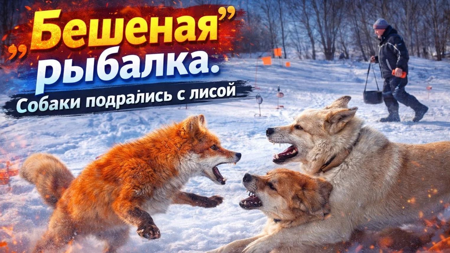 Собаки подрались с лисой. Зимняя рыбалка на жерлицы. смотреть онлайн