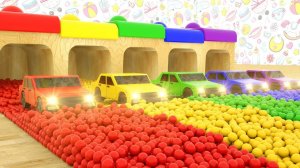 Изучаем цвета с помощью машинок, транспортных средств и множества мячей в игре Строительная техника