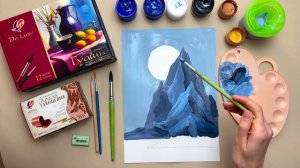 Мастер-класс: рисуем гуашью горный пейзаж с добавлением золотого акрила