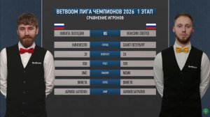 1/2 "BetBoom" Лига чемпионов 2026 1 этап Володин Никита (RUS) -  Зверев Максим (RUS) Св.пирамида.