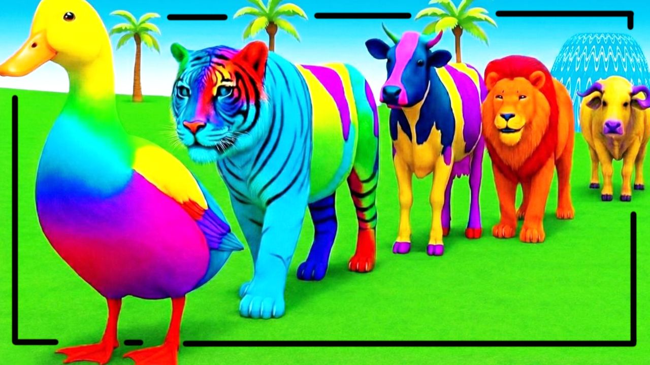 Мультики про диких животных. Яркие животные: утка, тигр и корова. Смотреть Мультики для детей. смотреть онлайн