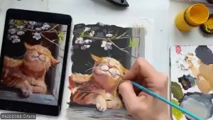 Гуашь. Весенний кот
