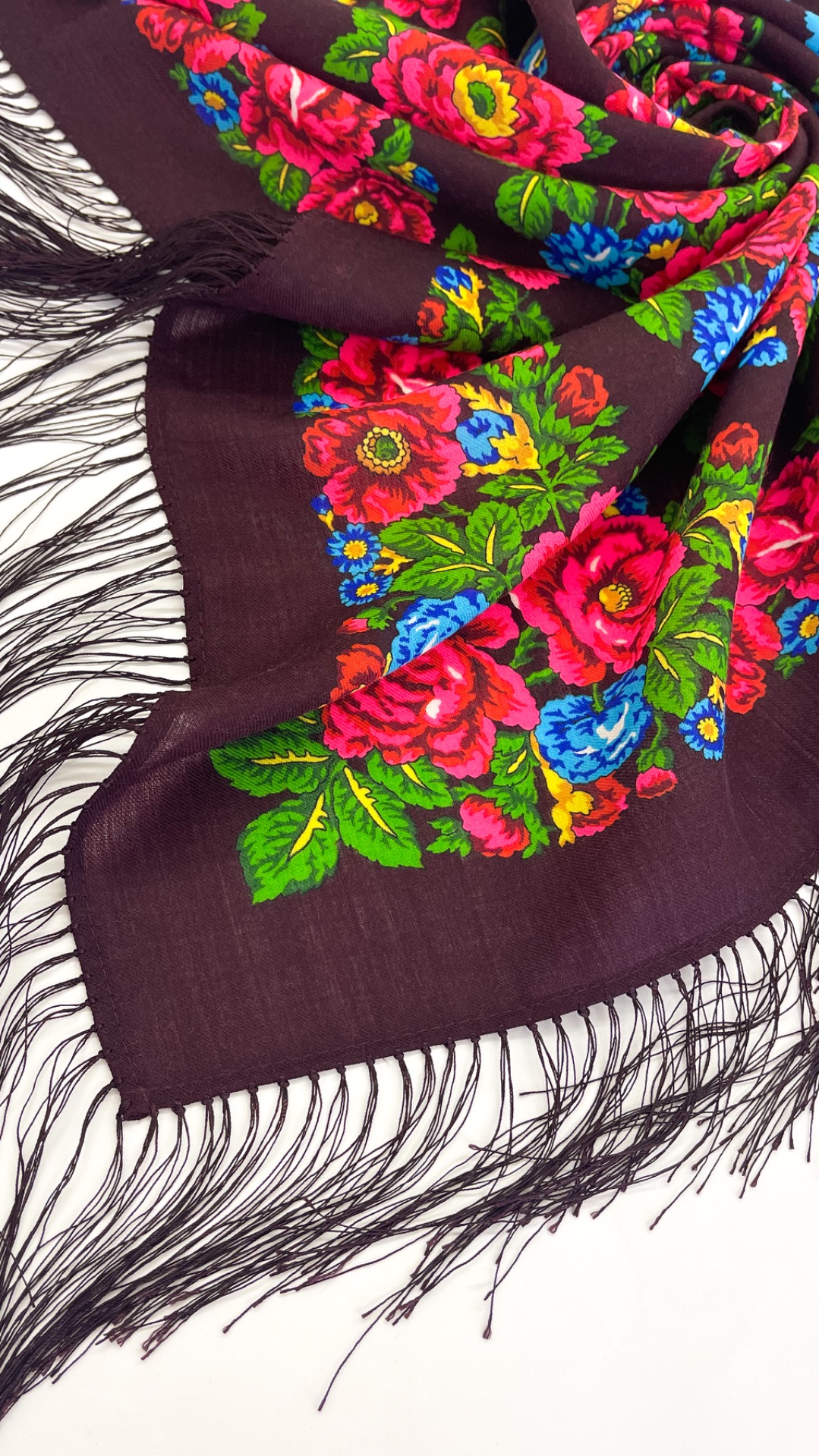 «Круги»-7 – платок шерстяной с шелковой бахромой