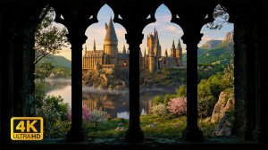 4К Вид из Окна для Проектора 🌸🏰 Весенняя Атмосфера Хогвартс из Гарри Поттера со Звуками Природы