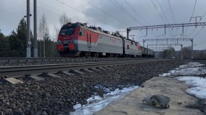 «Приветливый, мимо черепа!» Электровоз «Ермак» 2ЭС5К-253 с грузовым поездом на перегоне, 2025 год