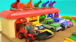 Детский мультфильм и песенка - Трактор, Грузовик, Гараж для строительных машин - Конструктор Lego