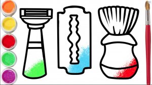 Как нарисовать бритву, кисточку  для детей / Простой рисунок и раскраска набора для бритья