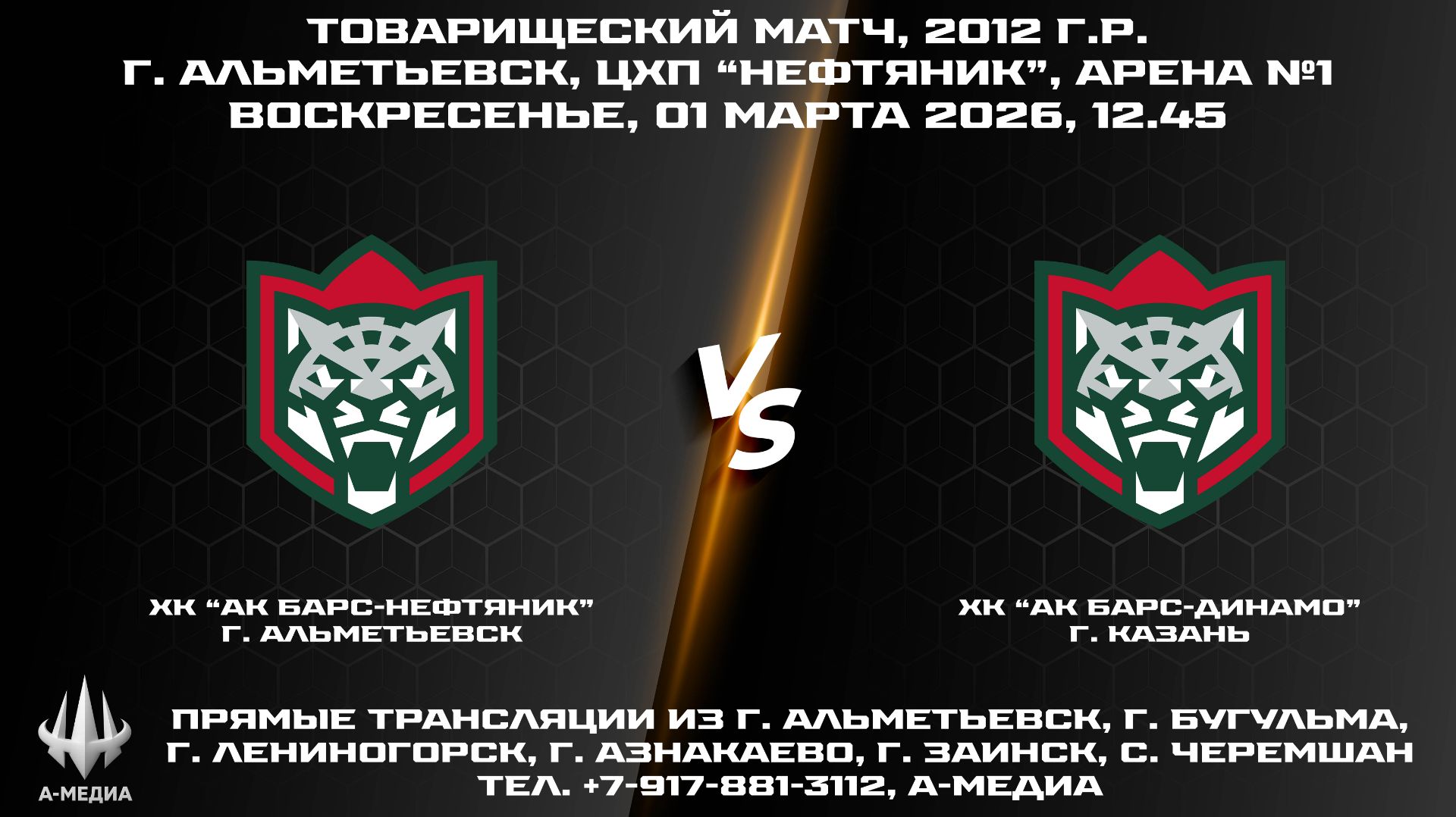 01.03.2026 г., ХК "АК БАРС-НЕФТЯНИК" (г. Альметьевск) — ХК "АК БАРС-ДИНАМО" (г. Казань)