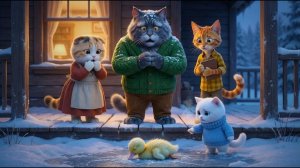 Как дружная кошачья семья спасла потерявшегося замерзающего утенка в штормовую ночь ❄️❤️