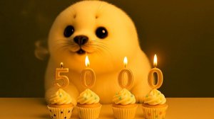 Тюлень празднует 5000 подписчиков 🎉🦭✨ Счастливая вечеринка с хлопушкой и кексами 🎂