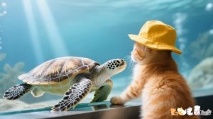 Мама-Кошка И Папа-Кот Взяли Котенка в Тигровой Шляпе, Чтобы Посмотреть на Панд и Полакомиться Оранже