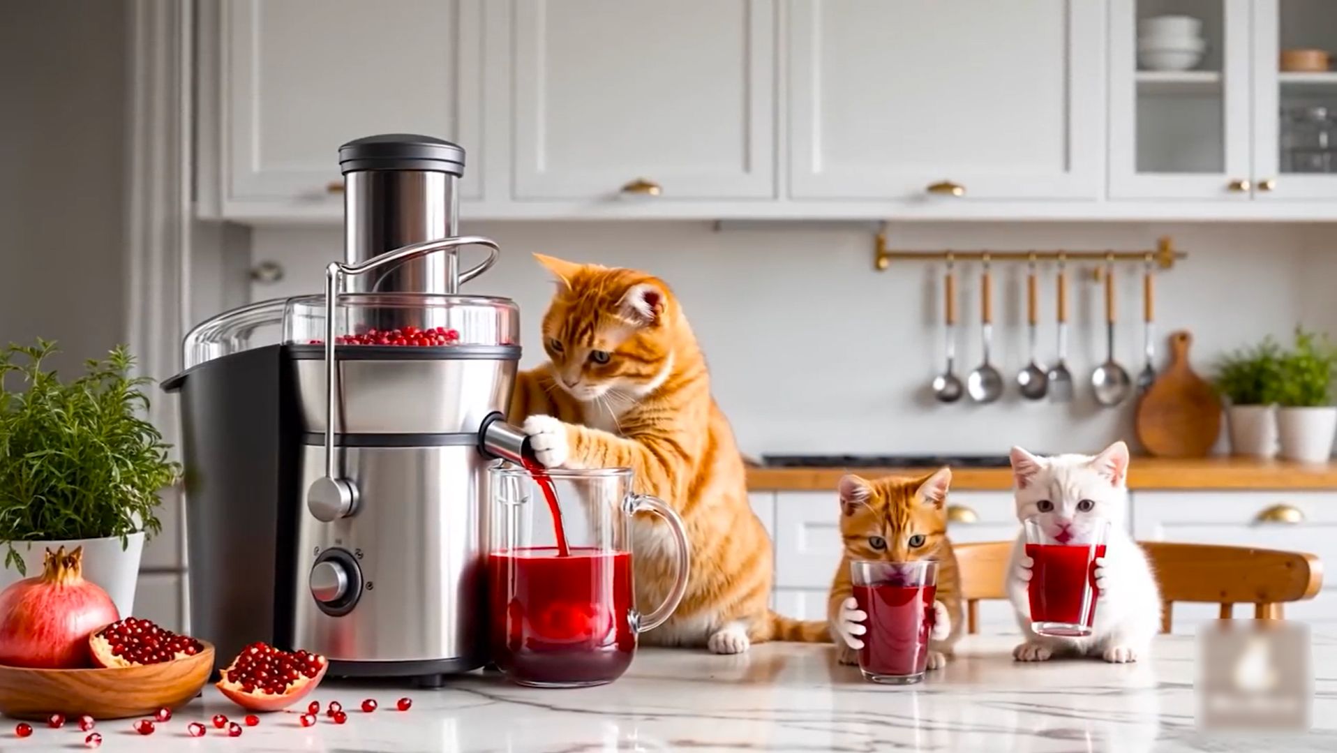 😹Мама кошечка со своим маленьким сыночком делают вкусный гранатовый сок🔥