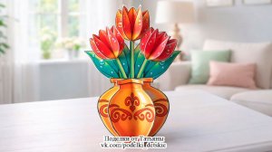 Объемная 3д поделка "Ваза с тюльпанами". Букет тюльпанов из бумаги своими руками