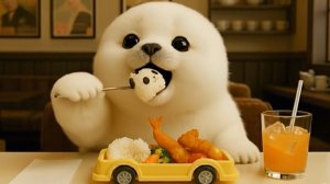 Тюлень ☕️ наслаждается детским ланчем в ретро-кафе 🦭🍤 Ностальгические креветки во фритюре ✨