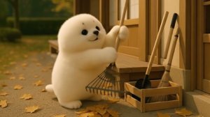 Тюлень 🍂 проводит тихий день среди осенних листьев