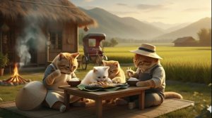 Один день из жизни рыжей кошачьей семьи в деревне