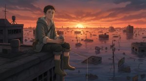 Рыбалка над затопленным городом | Уютный Ghibli-рофтоп в постапокалипсисе (без слов)