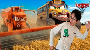 Мультик про машинки Тачки! Кто успеет убежать от злого комбайна Фрэнка? Молния Маквин и Мисс Крошка