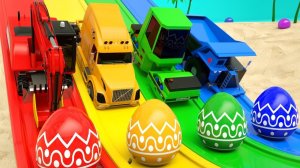 Изучаем цвета с помощью игрушечных машинок-монстров и яиц-сюрпризов M&M's для игр