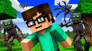 Атаковали меня ночью. Кучка глупых мобов. Выживание. Зомби, скелеты, пауки.