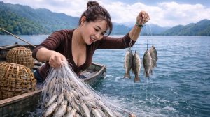 Девушка мастерски ловит рыбу по национальной технике, и продает ее на рынке. Подборка о рыбалке