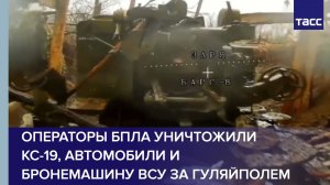 Операторы БПЛА уничтожили КС-19, автомобили и бронемашину ВСУ за Гуляйполем