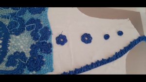 Жакет голубой завиток. Ирландское кружево. Укрепляю элементы левой полочки