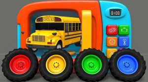 Изучаем цвета с помощью желтого школьного автобуса уличного транспортного средства машинки и мячей