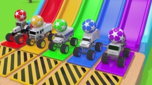 Учим цвета с уличными транспортными средствами и  футбольным мячом для детей!