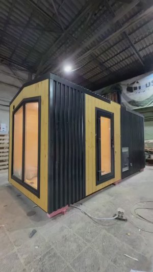 🎥Обзор: Каркасная баня 5*2.3*2.5м с панорамным окном в стиле Barn от компании DSV Group