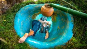 Строим невероятный подземный бассейн и виллу в джунглях, ручным инструментом.