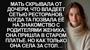 Мать владела сетью ресторанов, но пришла к жениху дочери в старом платье. А едва села за стол...