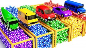 Учим цвета с грузовиками-цистернами для воды и футбольными мячами для детей