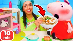 Готовлю игрушкам – Куриный бульон и трубочки для Свинки Пеппы  Готовим игрушечную еду