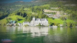 Захватывающая дух прогулка на лодке на закате по Люцернскому озеру в Швейцарии 4K