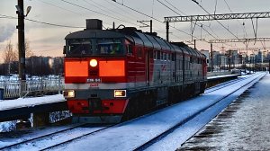 2ТЭ116-1545 следует на перегоне Девяткино - Ручьи. Платформа Новая Охта