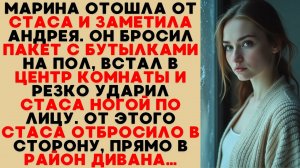 Марина отступила от Стаса, Андрей бросил пакет и ударил Стаса ногой так, что его отбросило к дивану.
