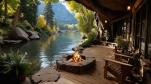 Утренний отдых на берегу реки. ☕ Атмосфера на веранде домика с пением птиц и потрескиванием костра.