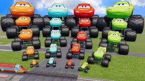 Машины, монстр-траки, Молния Маккуин против поездов.